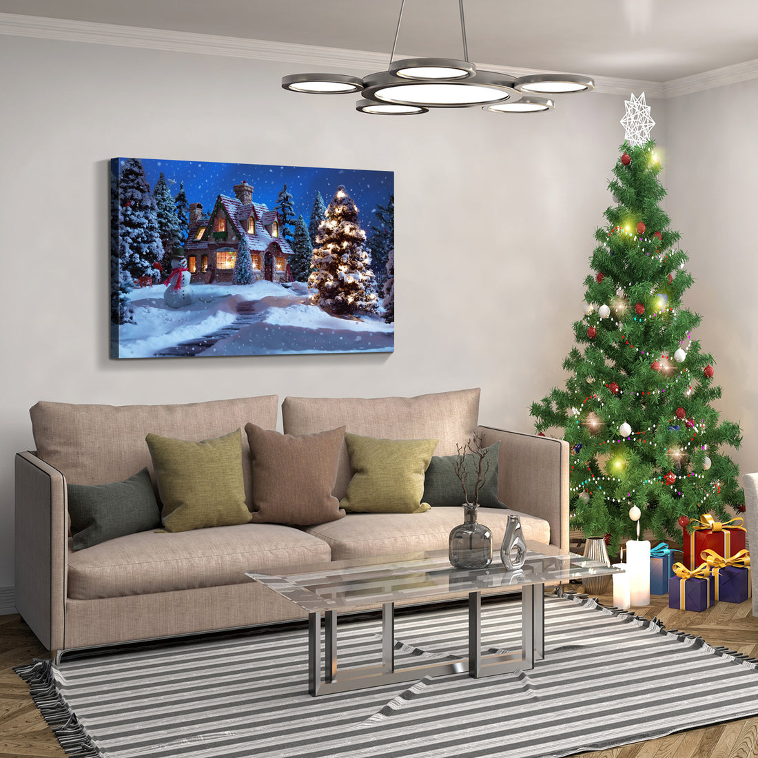 Framed Canvas Wall Art Decor Painting For Chrismas, Chrismas Tree In Forest Chrismas Gift Painting For Chrismas Gift, Decoration For Chrismas Eve Living Room, Bedroom Decor 3624In Thickness 1.5Inch Rectangle Framed Multicolor Christmas Oversized 41In