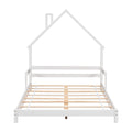 Full House Shaped Headboard Bed With Handrails ,Slats ,White Full White Wood Bedroom American Design Pine Bed Frame Pine