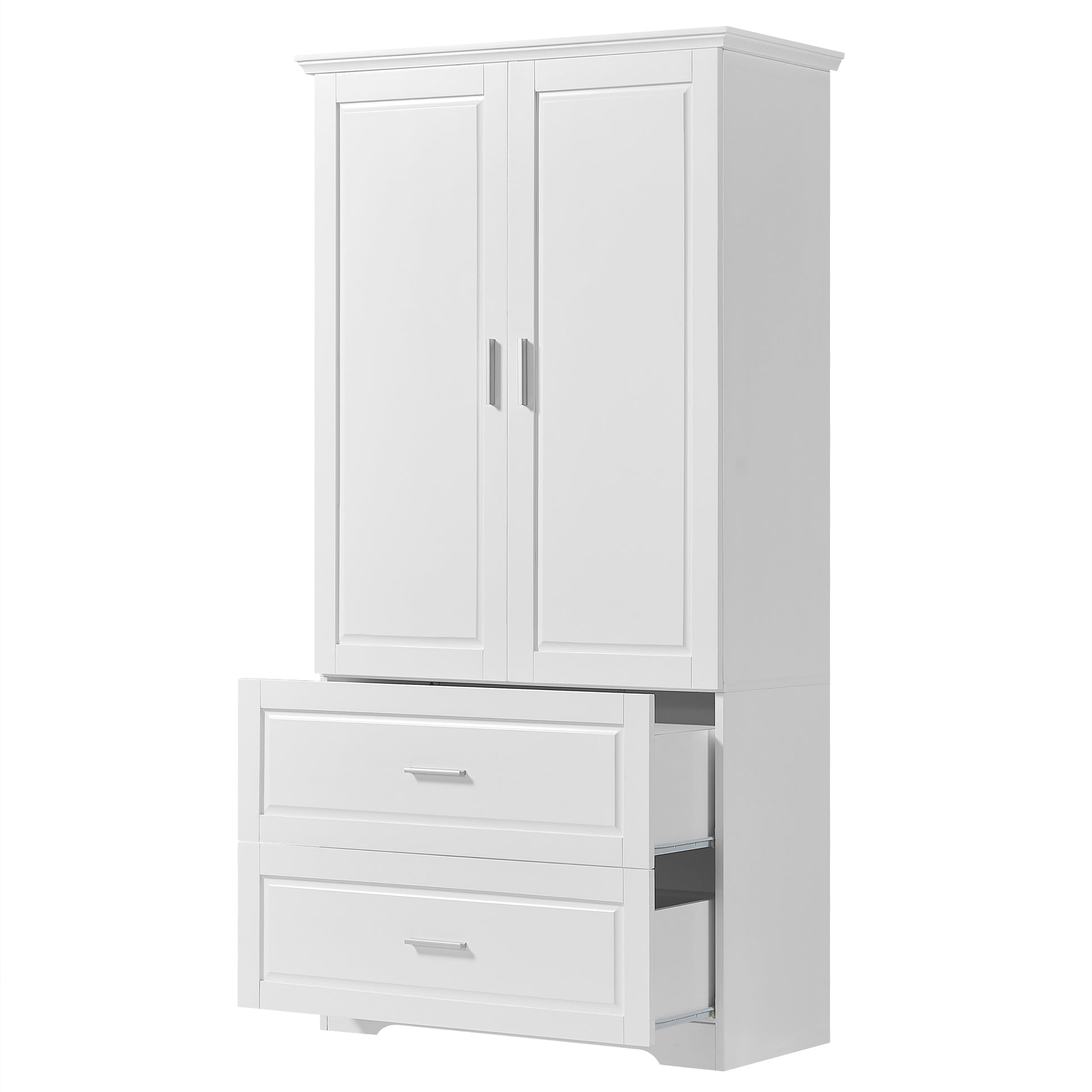 Tall Bathroom Storage Cabinet, Cabinet With Two Doors And Drawers, Adjustable Shelf, Mdf Board, White Old Sku:Wf310828Aak White Mdf