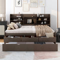 Full Size Wooden Captain Bed With Built In Bookshelves,Three Storage Drawers And Trundle,Antique Grey Antique Gray Solid Wood Mdf