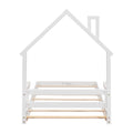 Twin House Shaped Headboard Floor Bed With Handrails ,Slats,White Twin White Wood Bedroom American Design Pine Bed Frame Pine