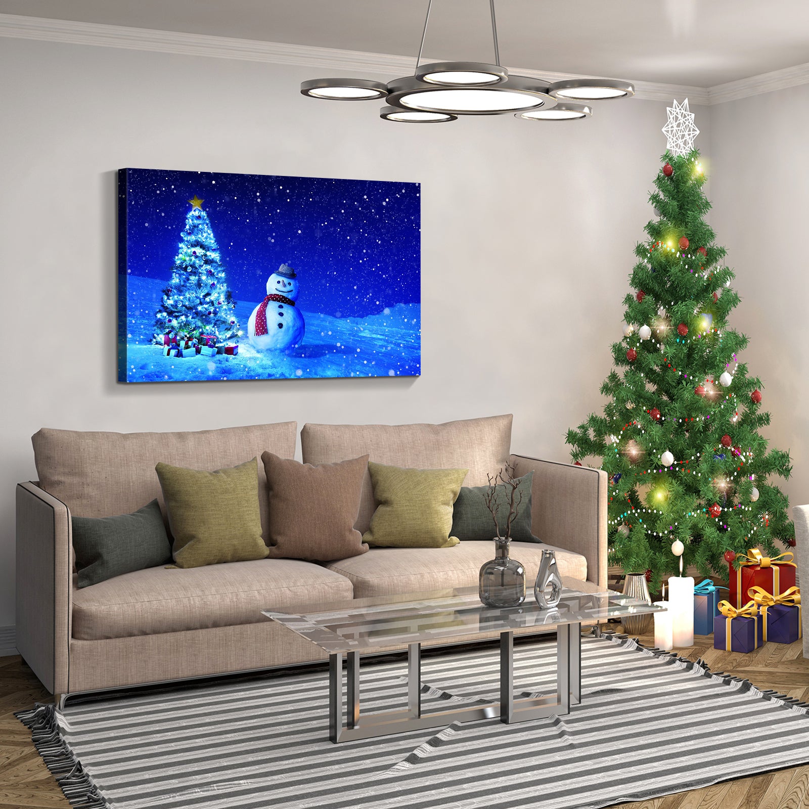 Framed Canvas Wall Art Decor Painting For Chrismas, Chrismas Tree With Cute Snowman Chrismas Gift Painting For Chrismas Gift, Decoration For Chrismas Eve Office Living Room, Bedroom Decor Ready To Han Rectangle Framed Multicolor Christmas Oversized 41In