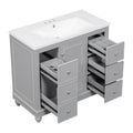 Contemporary Gray Bathroom Vanity Cabinet 36X18X34 Inches, 4 Drawers & 1 Cabinet Door, Multipurpose Storage, Resin Integrated Sink, Adjustable Shelves, Solid Wood Frame With Mdf Gray Modern Solid Wood Mdf Resin