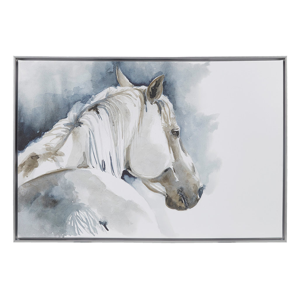 Hand Embellished Horse Framed Canvas Wall Art Blue Wood