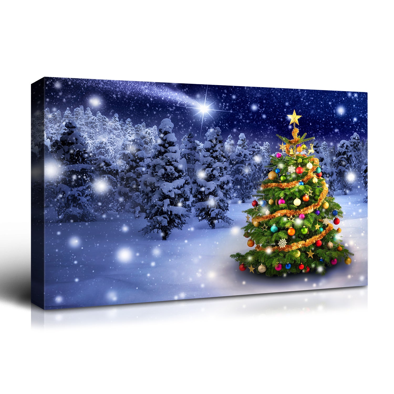 Framed Canvas Wall Art Decor Painting For Chrismas, Chrismas Tree In Forest Chrismas Gift Painting For Chrismas Gift, Decoration For Chrismas Eve Office Living Room, Bedroom Decor Ready To Han Rectangle Framed Multicolor Christmas Oversized 41In Canvas