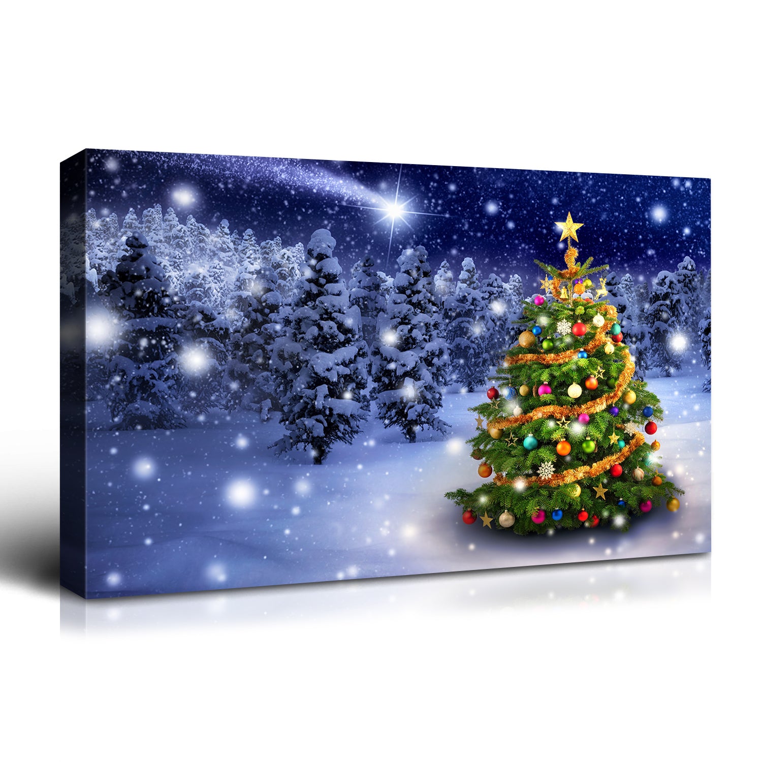 Framed Canvas Wall Art Decor Painting For Chrismas, Chrismas Tree In Forest Chrismas Painting For Chrismas Gift, Decoration For Chrismas Eve Office Living Room, Bedroom Decor 2418In Thickness 1.5Inch Rectangle Framed Multicolor Christmas Oversized 41In