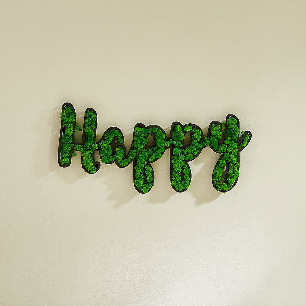 Happy Letter Art Moss Wall Decor Green Iron