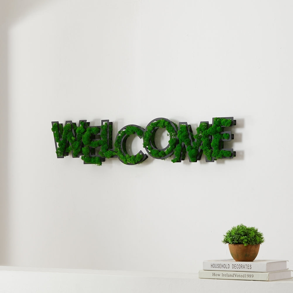 Welcome Letter Art Moss Wall Decor Green Iron