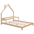 Full House Shaped Headboard Bed With Handrails ,Slats,Natural Full Natural Wood Bedroom American Design Pine Bed Frame Pine