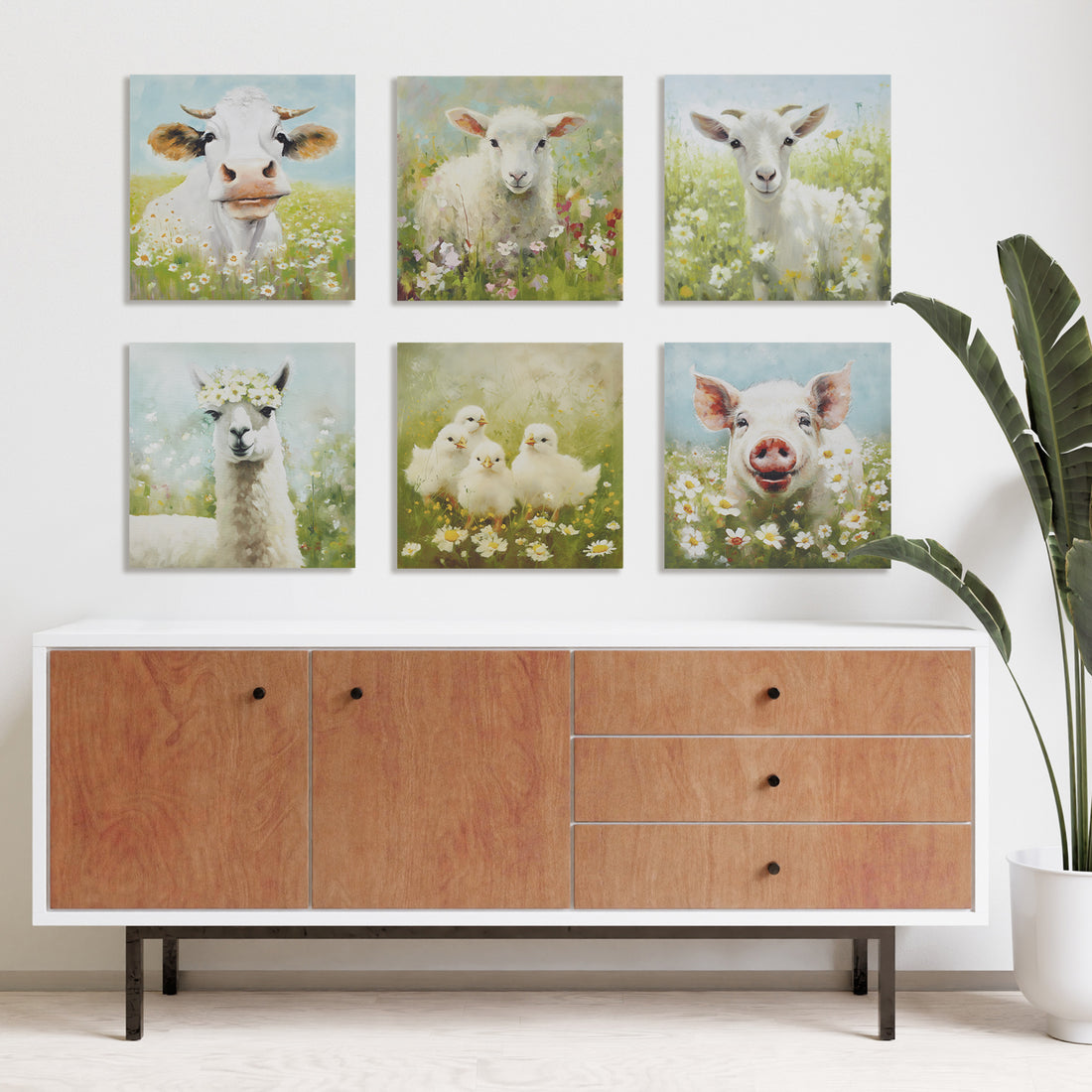 Llama Canvas Wall Art Llama Green Multi Mdf