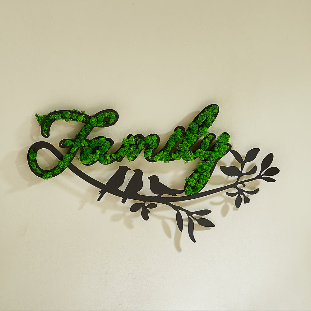 Family Letter Art Moss Wall Decor Green Iron