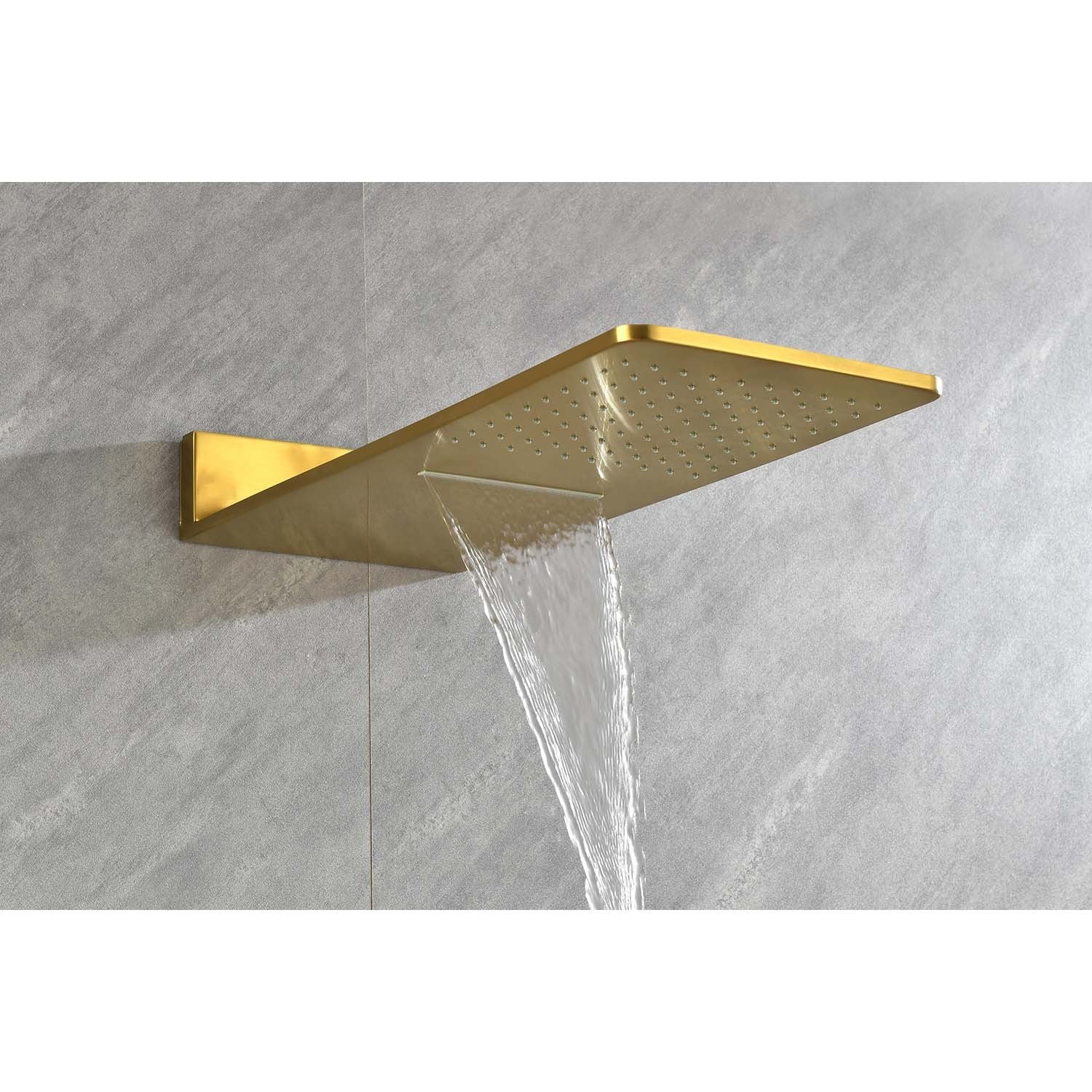 Wall Mounted Waterfall Rain Shower System With 3 Body Sprays & Handheld Shower Brushed Gold Wall Mounted Bathroom Brass