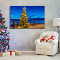 Framed Canvas Wall Art Decor Painting For Chrismas, Chrismas Tree On Seaside Chrismas Gift Painting For Chrismas Gift, Decoration For Chrismas Eve Office Living Room, Bedroom 2418In Thickness 1.5Inch Rectangle Framed Multicolor Christmas Oversized 41In