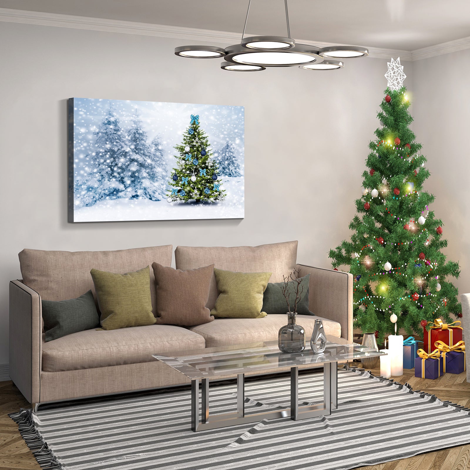 Framed Canvas Wall Art Decor Painting For Chrismas, Chrismas Tree With Cute Snowman Gift Painting For Chrismas Gift, Decoration For Chrismas Eve Office Living Room, Bedroom 3624In Thickness 1.5Inch Rectangle Framed Multicolor Christmas Oversized 41In