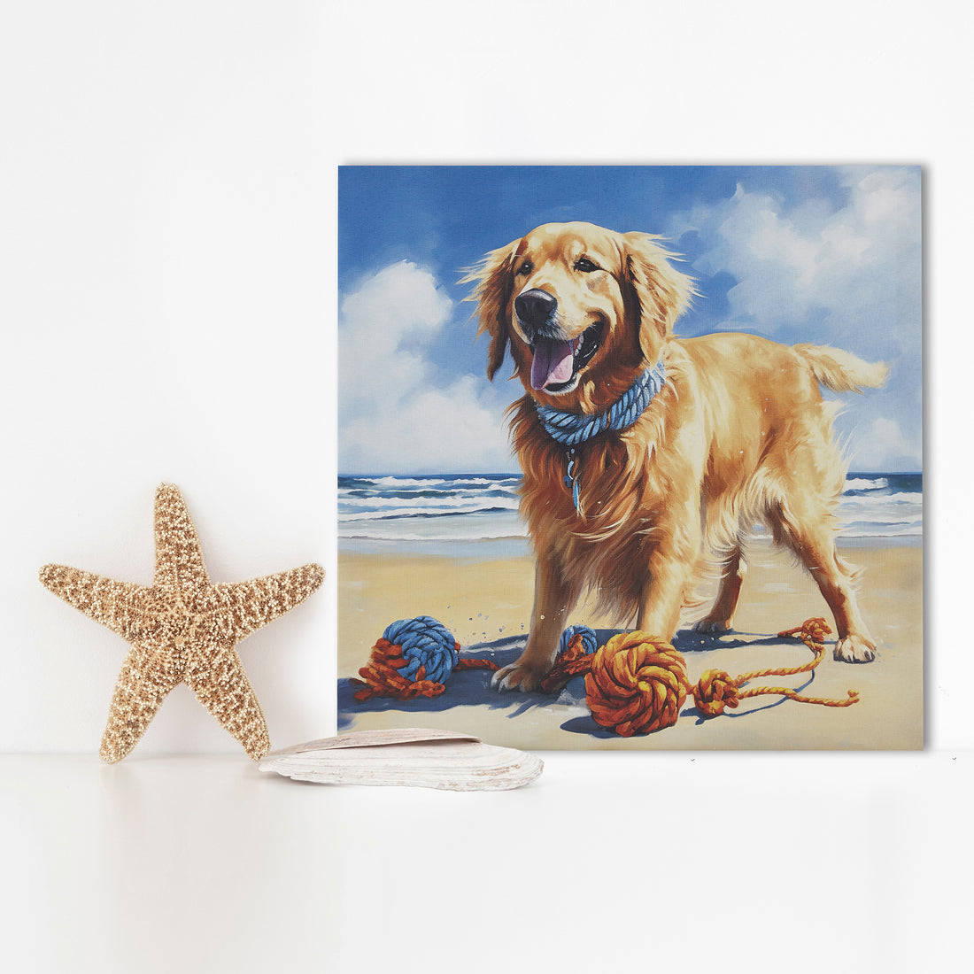 Golden Retriever Canvas Wall Art Golden Retriever Blue Multi Mdf