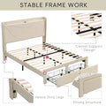 Full Size Bed Frame With 2 Storage Drawers, Upholstered Bed Frame With Wingback Headboard Storage Shelf Built In Usb Charging Stations And Strong Wood Slats Support, No Box Spring Needed, Beige Box Spring Not Required Full Beige Composite Bedroom Bed