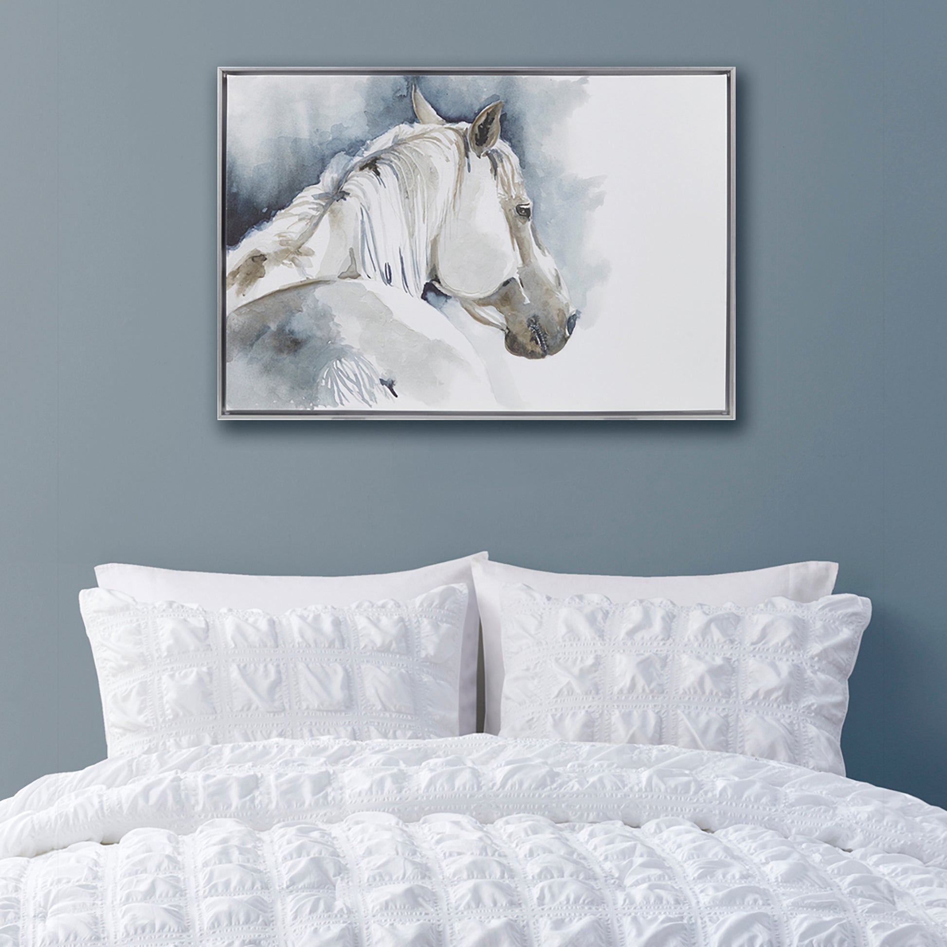 Hand Embellished Horse Framed Canvas Wall Art Blue Wood