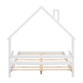 Full House Shaped Headboard Bed With Handrails ,Slats ,White Full White Wood Bedroom American Design Pine Bed Frame Pine