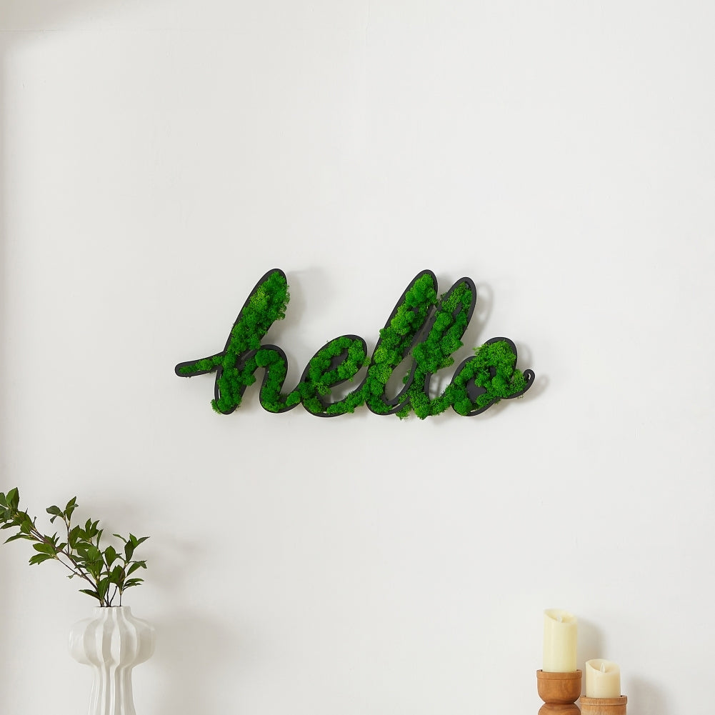 Hello Letter Art Moss Wall Decor Green Iron