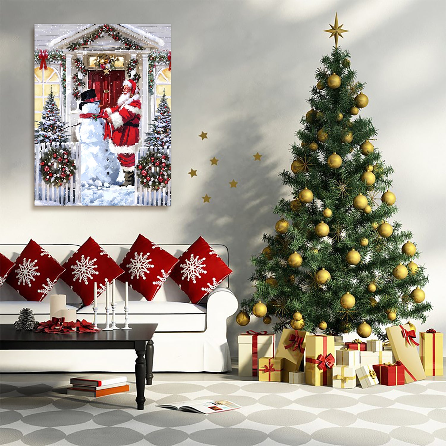 Framed Canvas Wall Art Decor Painting For Chrismas, Santa Claus With Snowman Painting For Chrismas Gift, Decoration For Chrismas Eve Office Living Room, Bedroom Decor Ready To Hang Rectangle Framed Multicolor Christmas Large 33In 40In Canvas Cultures And