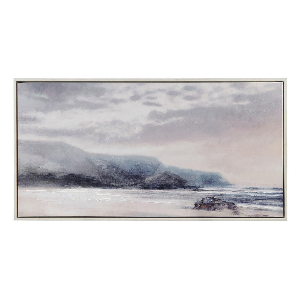 Hand Embellished Landscape Framed Canvas Wall Art Blue Pink Wood