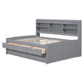 Full Size Wooden Captain Bed With Built In Bookshelves,Three Storage Drawers And Trundle,Light Grey Old Sku:Gx001029Aae Light Grey Solid Wood Mdf