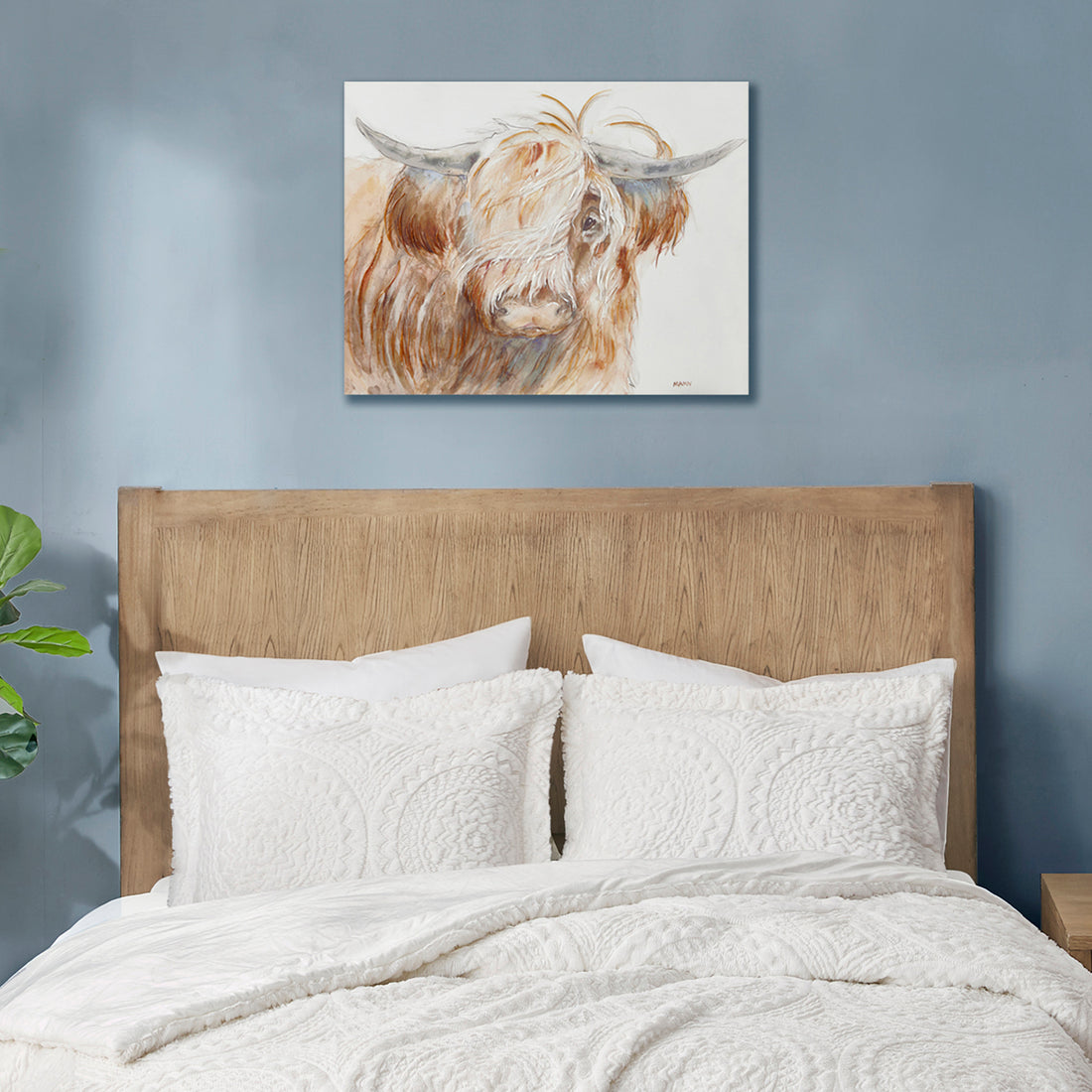 Hand Embellished Highland Bull Canvas Wall Art Brown Wood