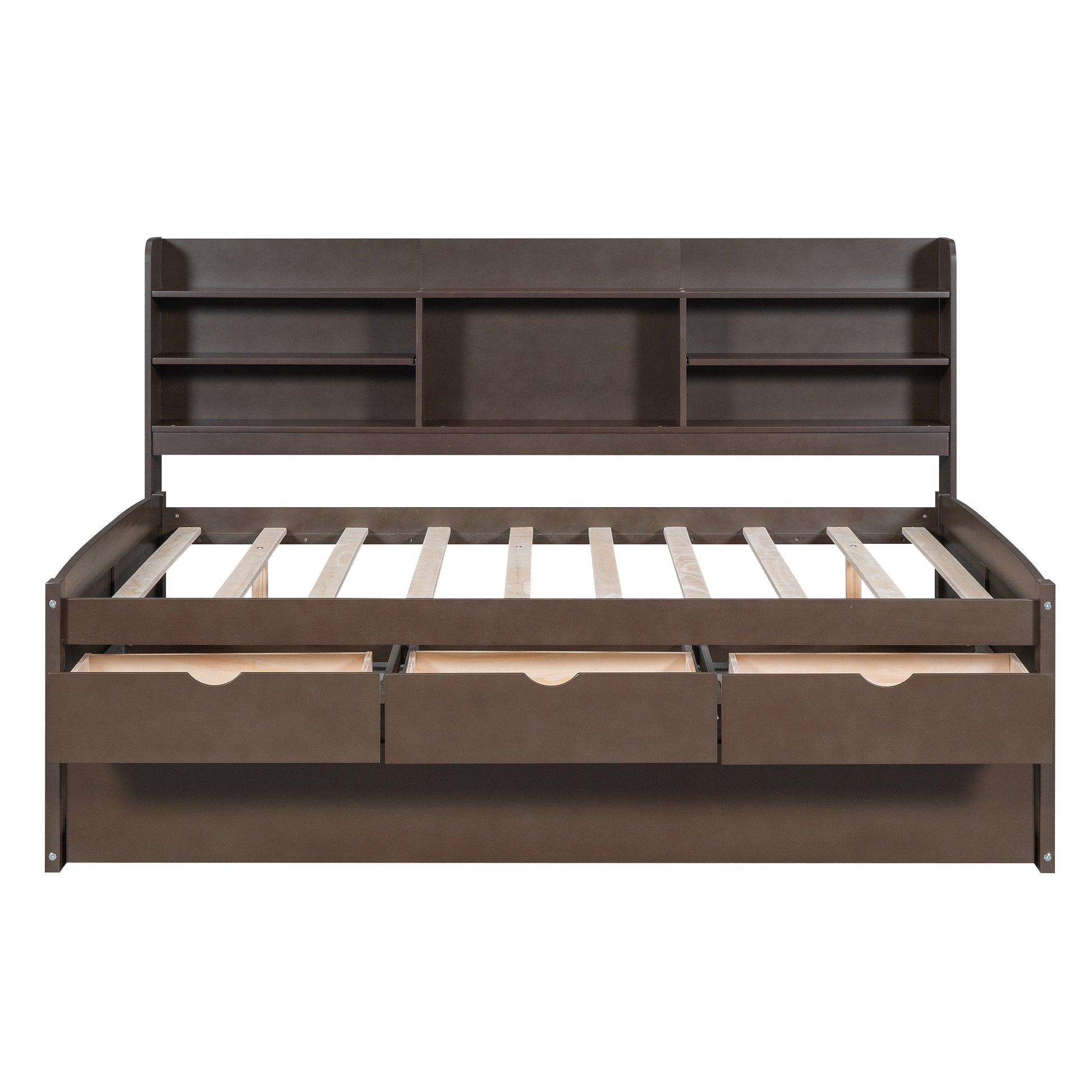 Full Size Wooden Captain Bed With Built In Bookshelves,Three Storage Drawers And Trundle,Antique Grey Antique Gray Solid Wood Mdf