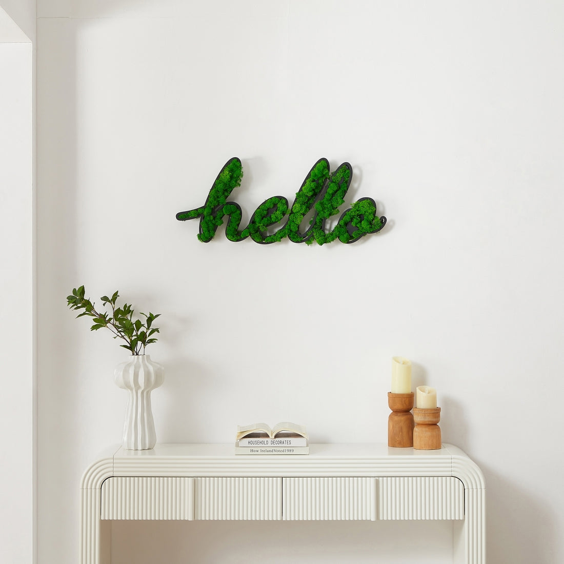 Hello Letter Art Moss Wall Decor Green Iron