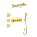 Wall Mounted Waterfall Rain Shower System With 3 Body Sprays & Handheld Shower Brushed Gold Wall Mounted Bathroom Brass