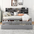 Full Size Wooden Captain Bed With Built In Bookshelves,Three Storage Drawers And Trundle,Light Grey Old Sku:Gx001029Aae Light Grey Solid Wood Mdf