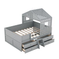 Full Size House Low Loft Bed With Four Drawers,Gray Box Spring Not Required Gray Wood Pine