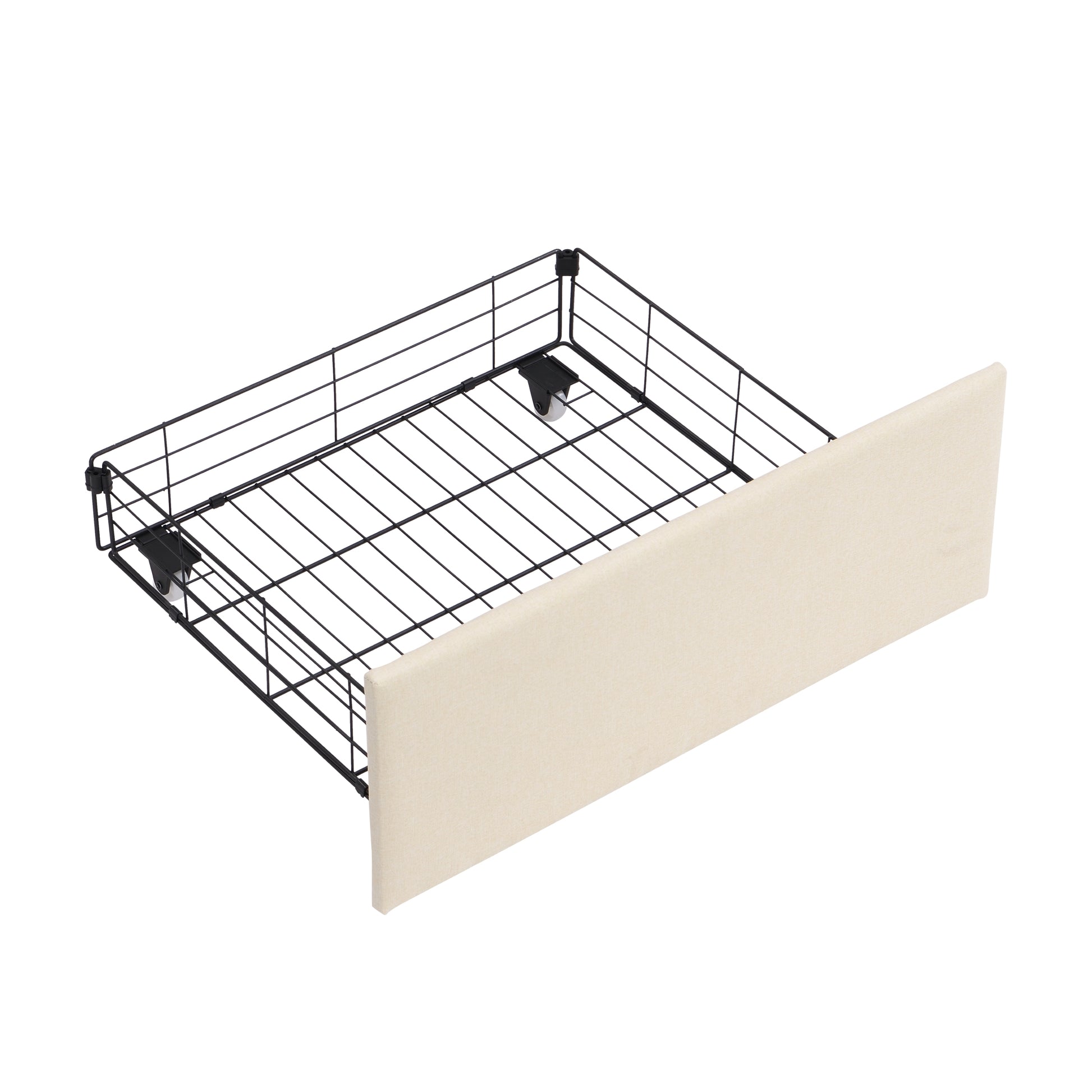 Queen Size Bed Frame With 2 Storage Drawers, Upholstered Bed Frame With Wingback Headboard Storage Shelf Built In Usb Charging Stations And Strong Wood Slats Support, No Box Spring Needed, Beige Box Spring Not Required Queen Beige Composite Bedroom Bed