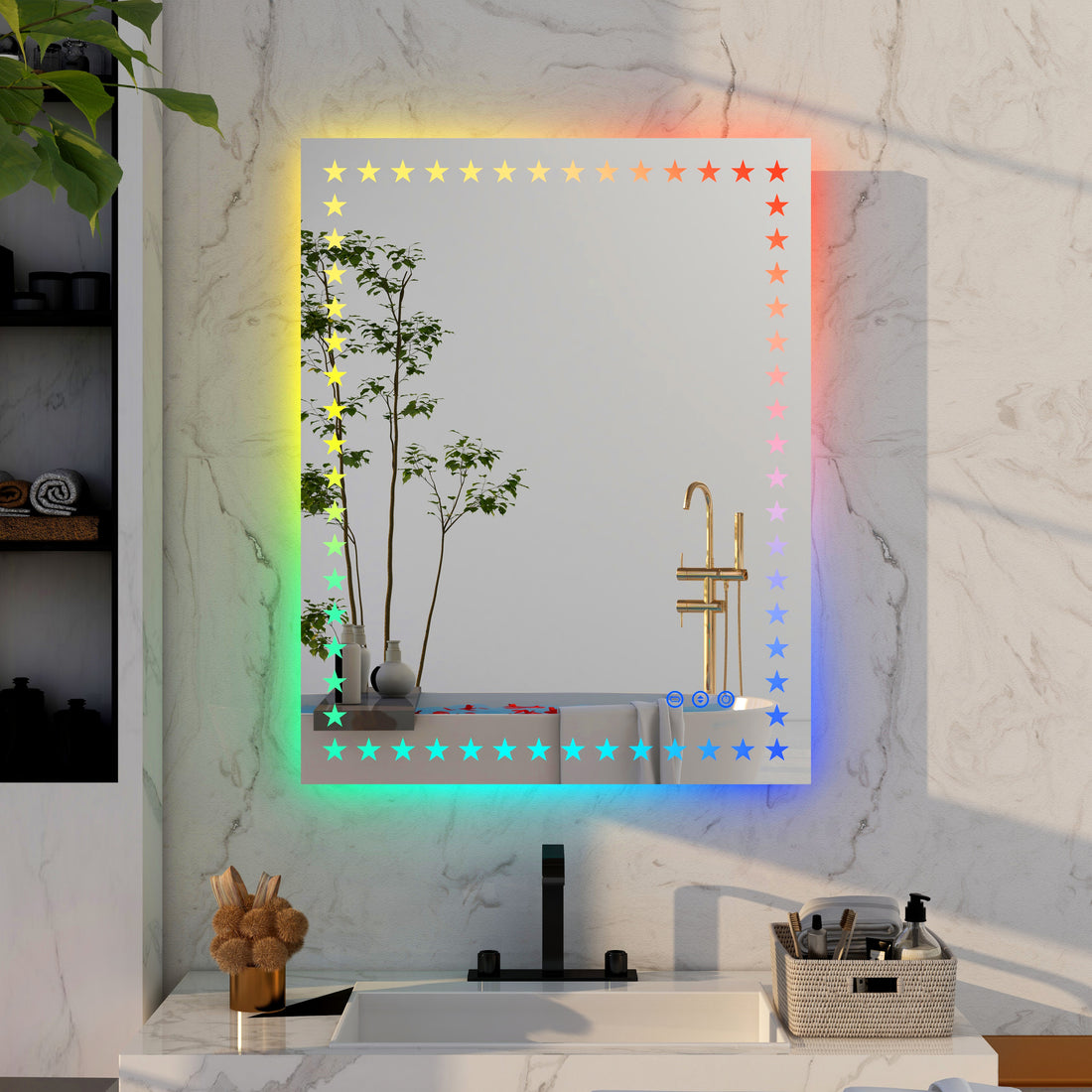 40 32 Inch Led Bathroom Mirror With Lights Backlit Rgb Color Changing Lighted Mirror For Bathroom Wall Dimmable Anti Fog Memory Rectangular Vanity Mirror Rgb Multicolor Backlit Front Lighted White Aluminium