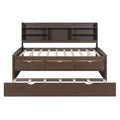 Full Size Wooden Captain Bed With Built In Bookshelves,Three Storage Drawers And Trundle,Antique Grey Antique Gray Solid Wood Mdf