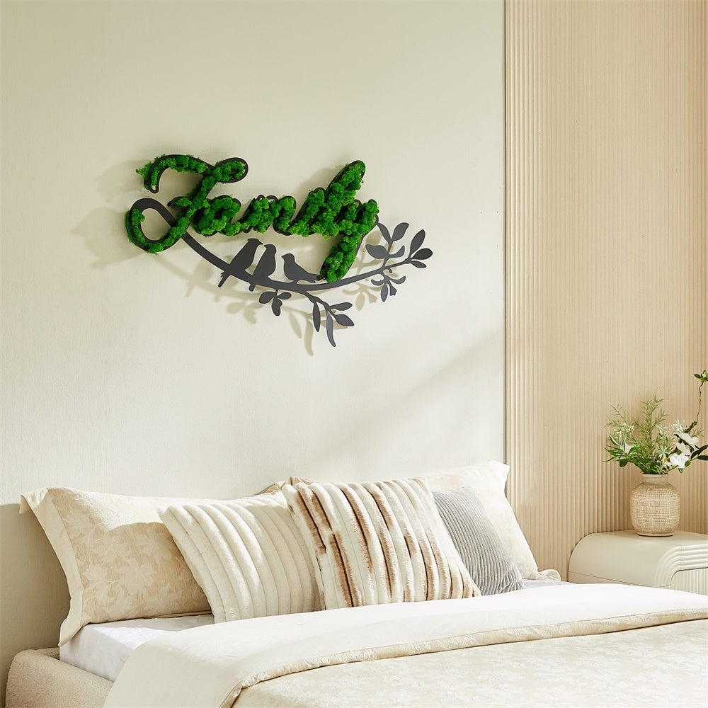 Family Letter Art Moss Wall Decor Green Iron