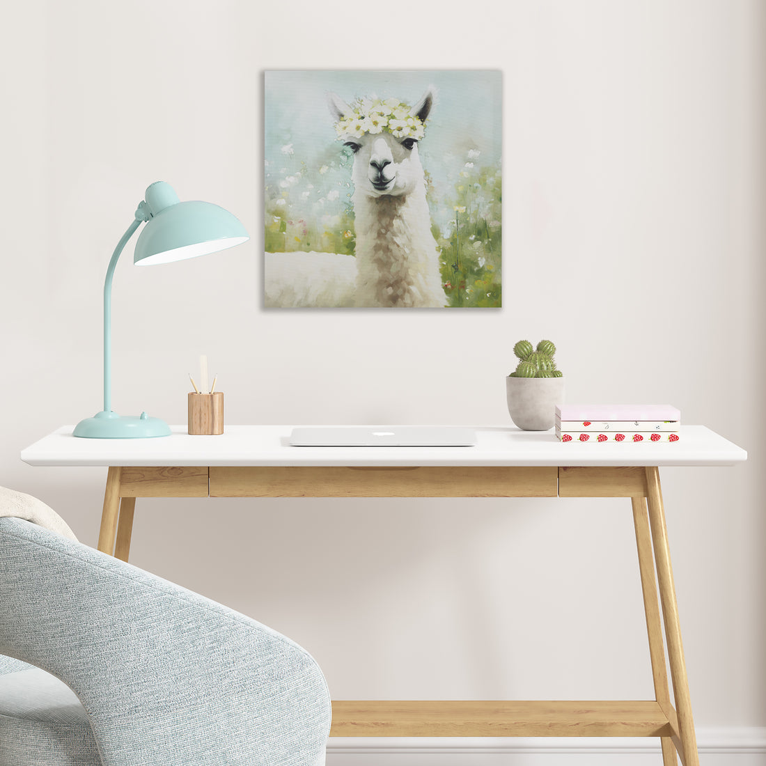 Llama Canvas Wall Art Llama Green Multi Mdf