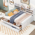 Full Size Wooden Captain Bed With Built In Bookshelves,Three Storage Drawers And Trundle,White Wash White Solid Wood Mdf