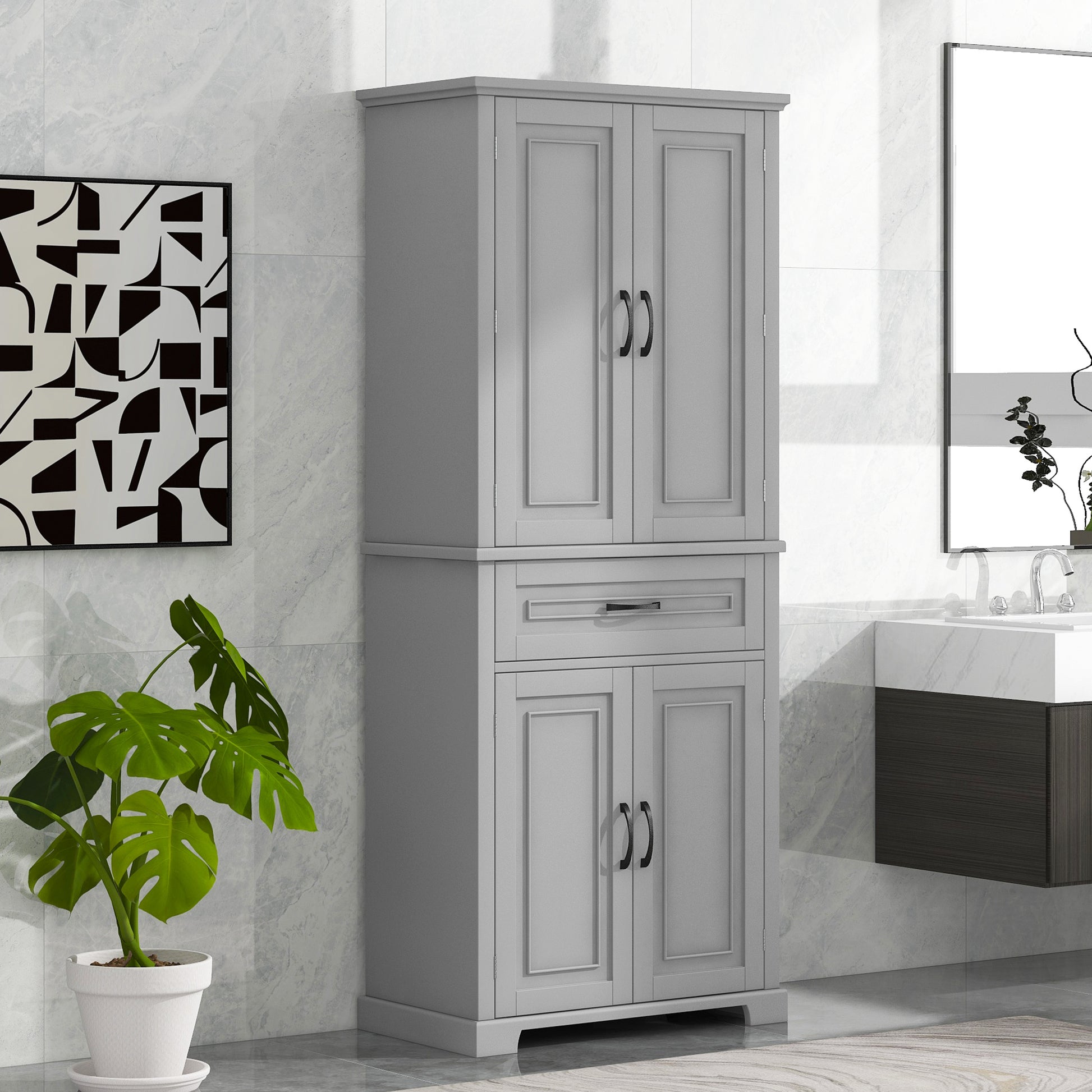 Bathroom Storage Cabinet With Doors And Drawer, Multiple Storage Space, Adjustable Shelf, Grey Grey Mdf