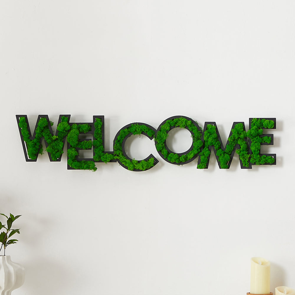 Welcome Letter Art Moss Wall Decor Green Iron