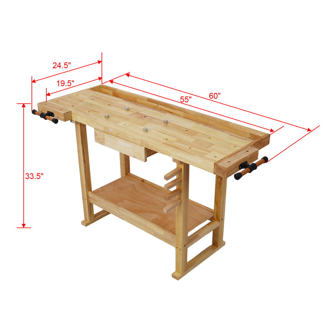 55 Inch Wood Workbench Wooden Workbench For Garage Workshop And Home,With Bar Clamps Set 12 Inch X 3Inch Throat,Pack Of 4 Natural Rubber Wood