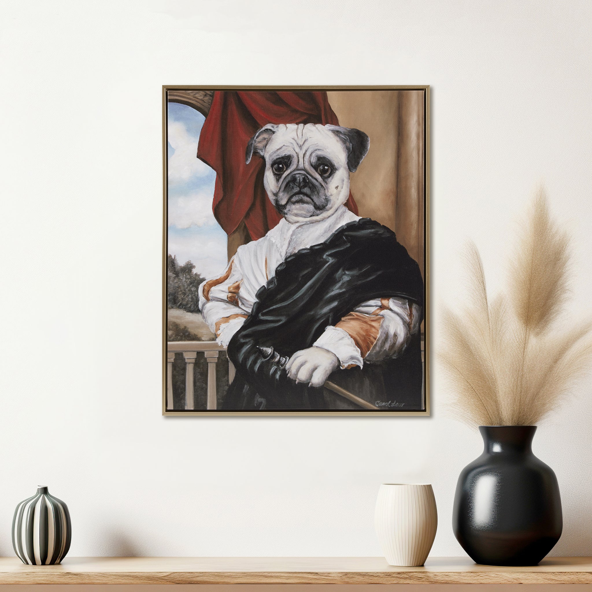 Captain'S Guard Pug Framed Canvas Wall Art Captain Pug Wood