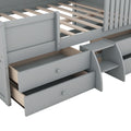 Full Size House Low Loft Bed With Four Drawers,Gray Box Spring Not Required Gray Wood Pine