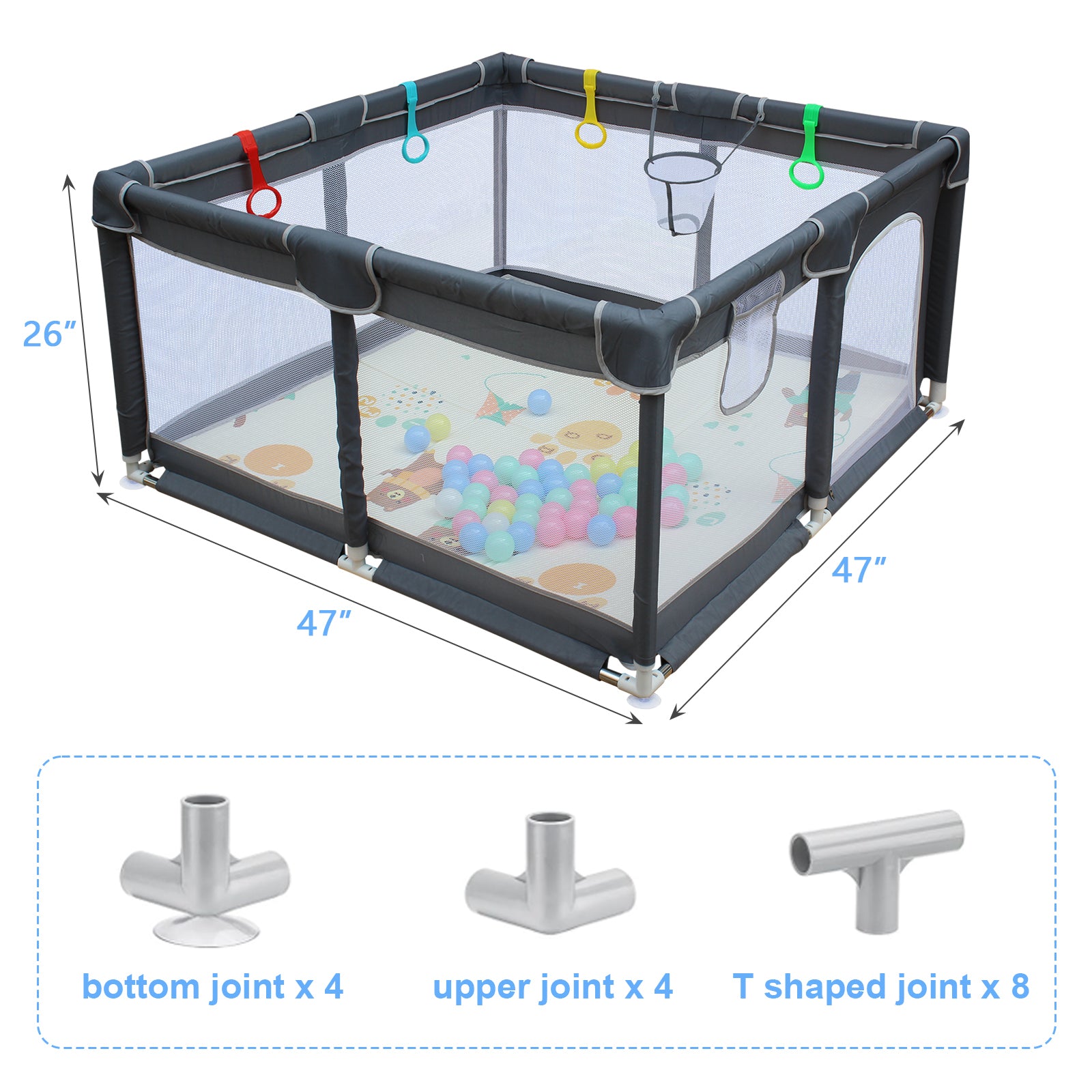 47" * 47" Baby Playard Cloth Playpen Removable Enclosures For Indoor And Outdoor Use Care For Children And Pets White Fabric