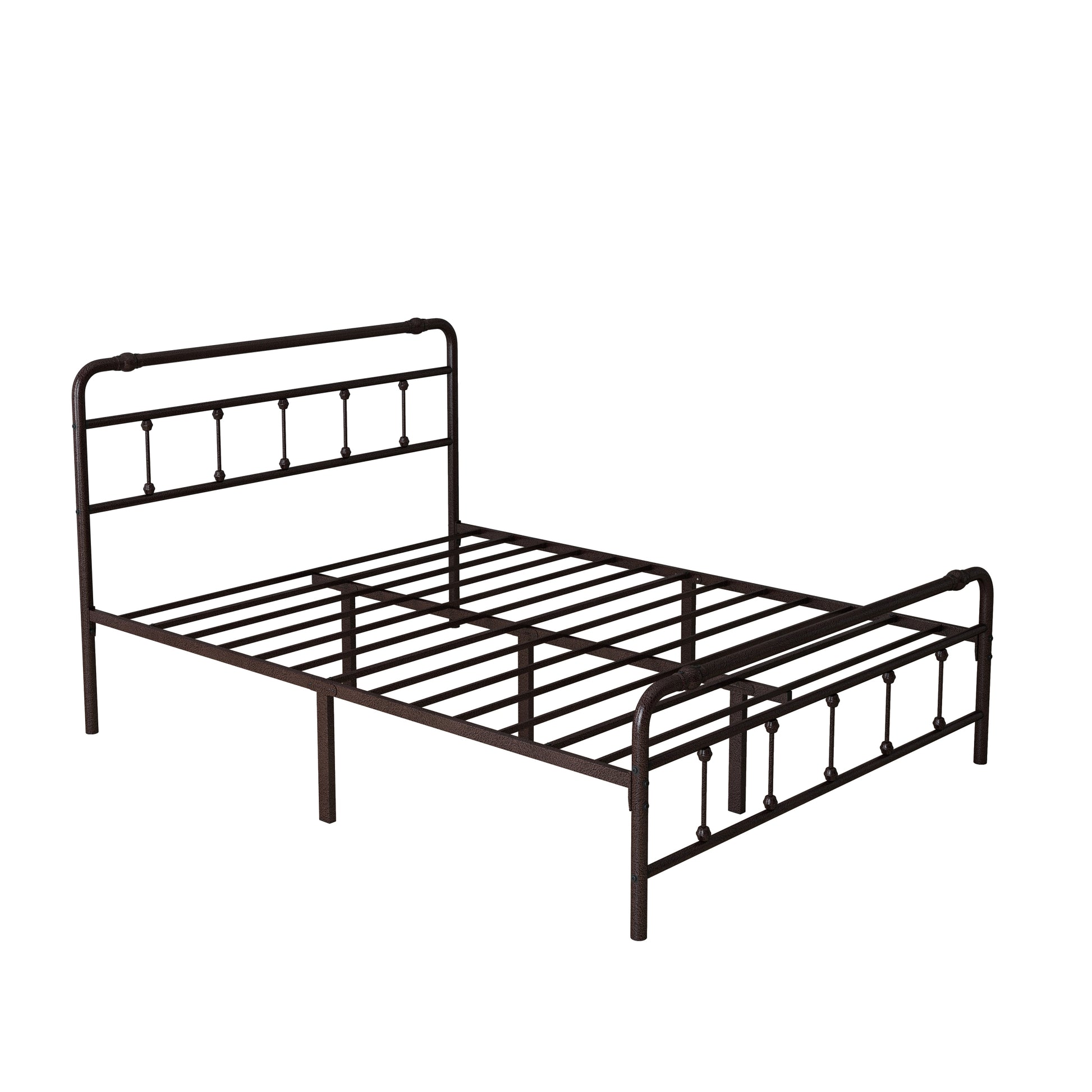 Queen Size Metal Platform Bed Frame With Victorian Style Wrought Iron Art Headboard Footboard Box Spring Not Required Queen Deep Rustic Brown Iron Bed Frame Iron