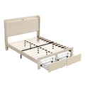 Full Size Bed Frame With 2 Storage Drawers, Upholstered Bed Frame With Wingback Headboard Storage Shelf Built In Usb Charging Stations And Strong Wood Slats Support, No Box Spring Needed, Beige Box Spring Not Required Full Beige Composite Bedroom Bed