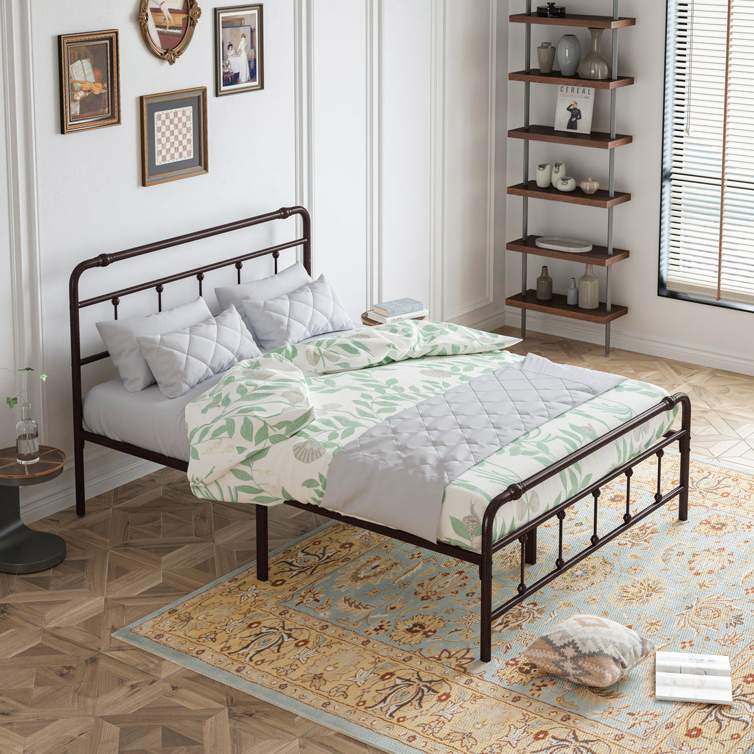 Queen Size Metal Platform Bed Frame With Victorian Style Wrought Iron Art Headboard Footboard Box Spring Not Required Queen Deep Rustic Brown Iron Bed Frame Iron
