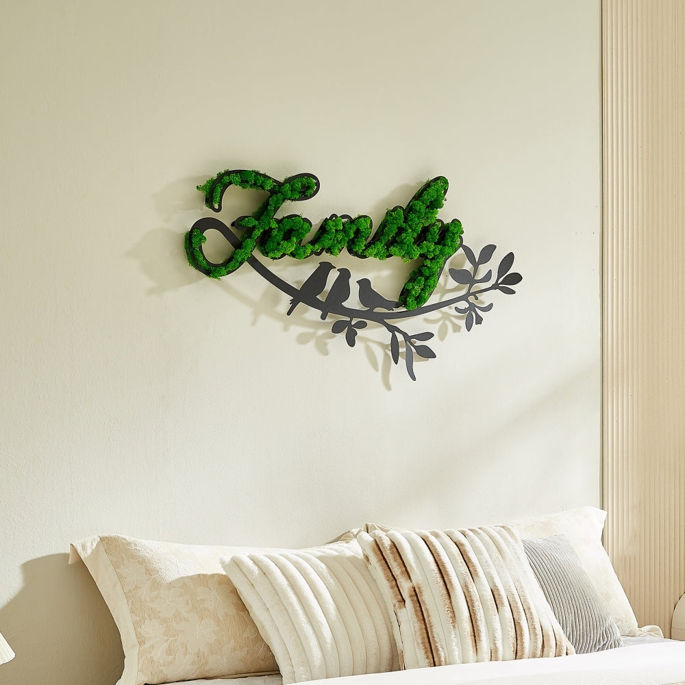 Family Letter Art Moss Wall Decor Green Iron