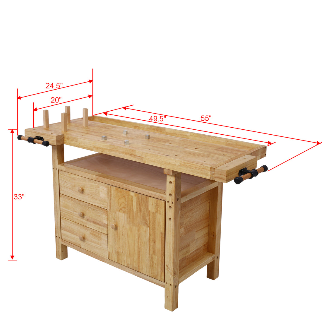 Wood Workbench Wooden Workbench For Garage Workshop And Home, With Bar Clamps Set 12 Inch X 3Inch Throat,Pack Of 4 Natural Rubber Wood