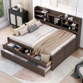 Full Size Wooden Captain Bed With Built In Bookshelves,Three Storage Drawers And Trundle,Antique Grey Antique Gray Solid Wood Mdf
